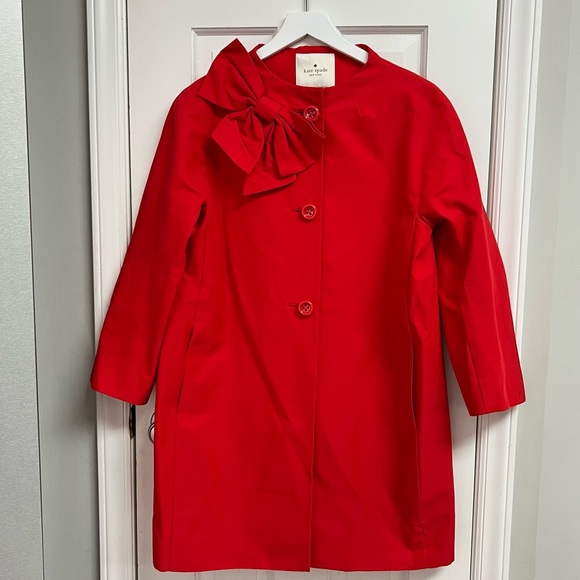 Kate Spade Red Kendall Coat Large Bow Accent Cotton Silk Blend